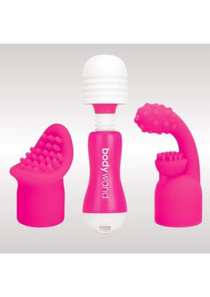 Bodywand Rechargeable Mini Massager Silicone With Two Attachments Pink2