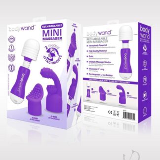 Bodywand Rechargeable Mini Massager Silicone With Two Attachments Purple
