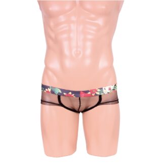 もっこり強調デザインショートトランクス ブラックフラワー